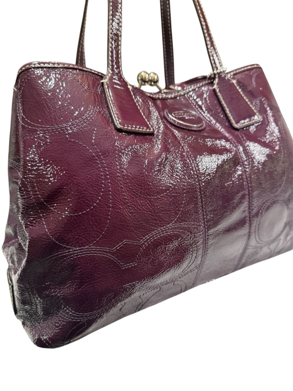 Coach Stitch Kisslock Carryall Satchel - Plum w/ Purse Pillow - Picture 3 of 7